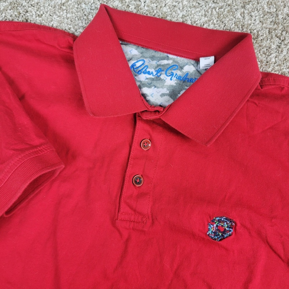 Robert Graham Mens Small Solid Red Stretch Knit Polo Short Sleeve Supima